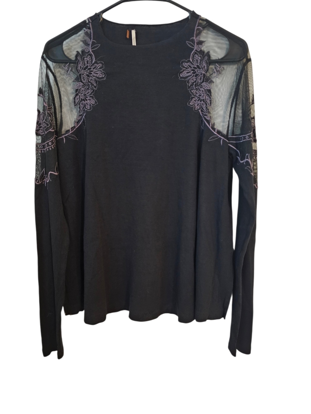 Free People Daniella Mesh Embroidered Shoulders Shirt Size Small